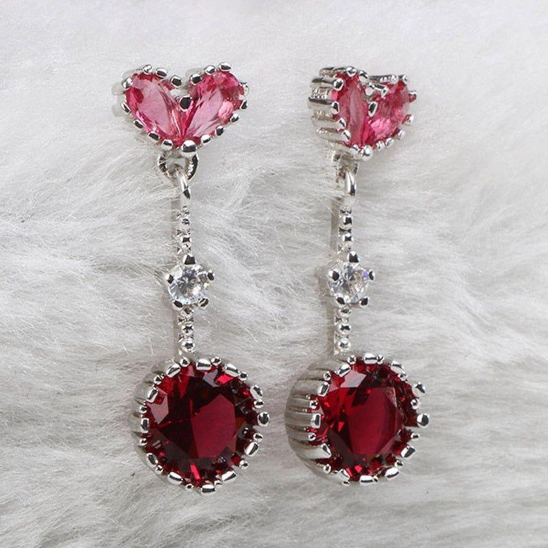 Earrings Charm Jewelry - Crystal Heart Red Blue Stone - ZOS0454 - Touchy Style