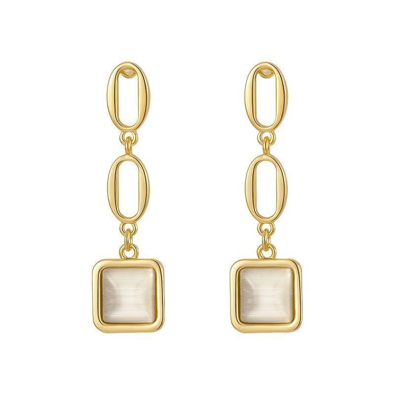 Earrings Charm Jewelry ECJTX57 Geometric Square Opals Pendant - Touchy Style