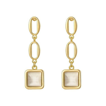 Earrings Charm Jewelry ECJTX57 Geometric Square Opals Pendant - Touchy Style