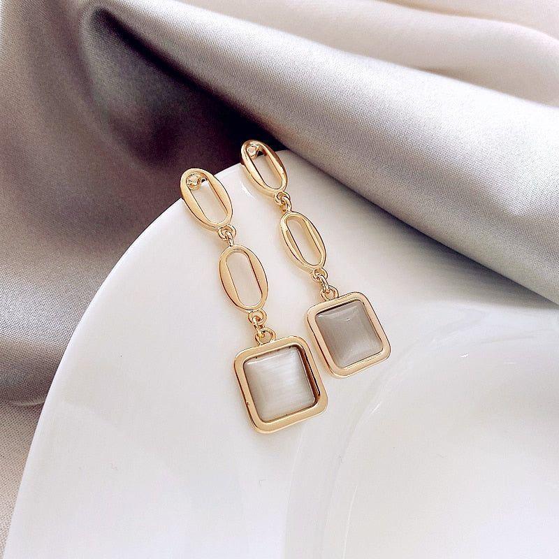 Earrings Charm Jewelry ECJTX57 Geometric Square Opals Pendant - Touchy Style