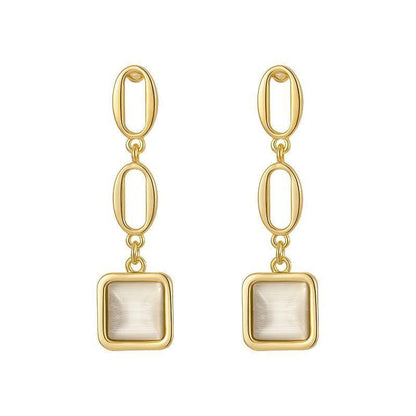 Earrings Charm Jewelry ECJTX57 Geometric Square Opals Pendant - Touchy Style