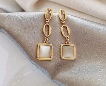 Earrings Charm Jewelry ECJTX57 Geometric Square Opals Pendant - Touchy Style