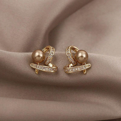 Earrings Charm Jewelry ECJTXY3 Classic Small heart Champagne Pearl - Touchy Style