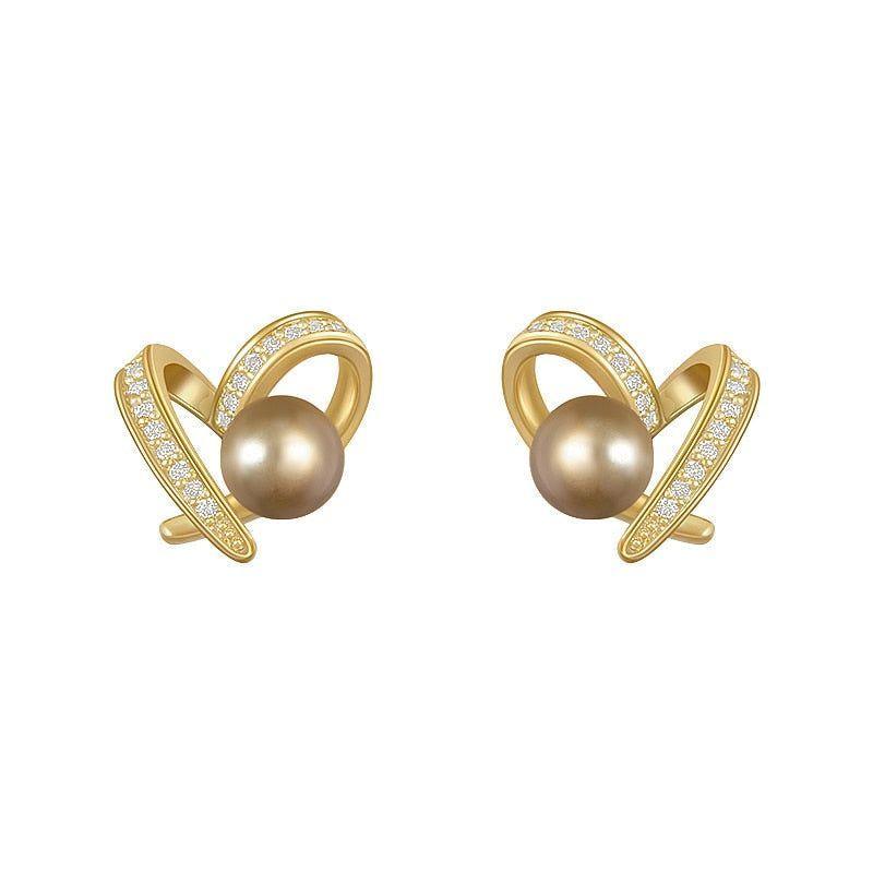 Earrings Charm Jewelry ECJTXY3 Classic Small heart Champagne Pearl - Touchy Style