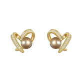 Earrings Charm Jewelry ECJTXY3 Classic Small heart Champagne Pearl - Touchy Style