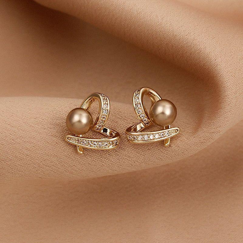 Earrings Charm Jewelry ECJTXY3 Classic Small heart Champagne Pearl - Touchy Style