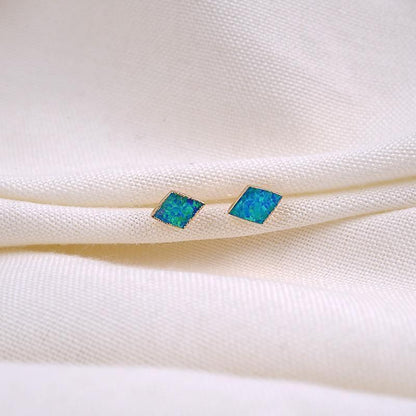 Earrings Charm Jewelry Exquisite Rhombic Blue Opal Fashion 