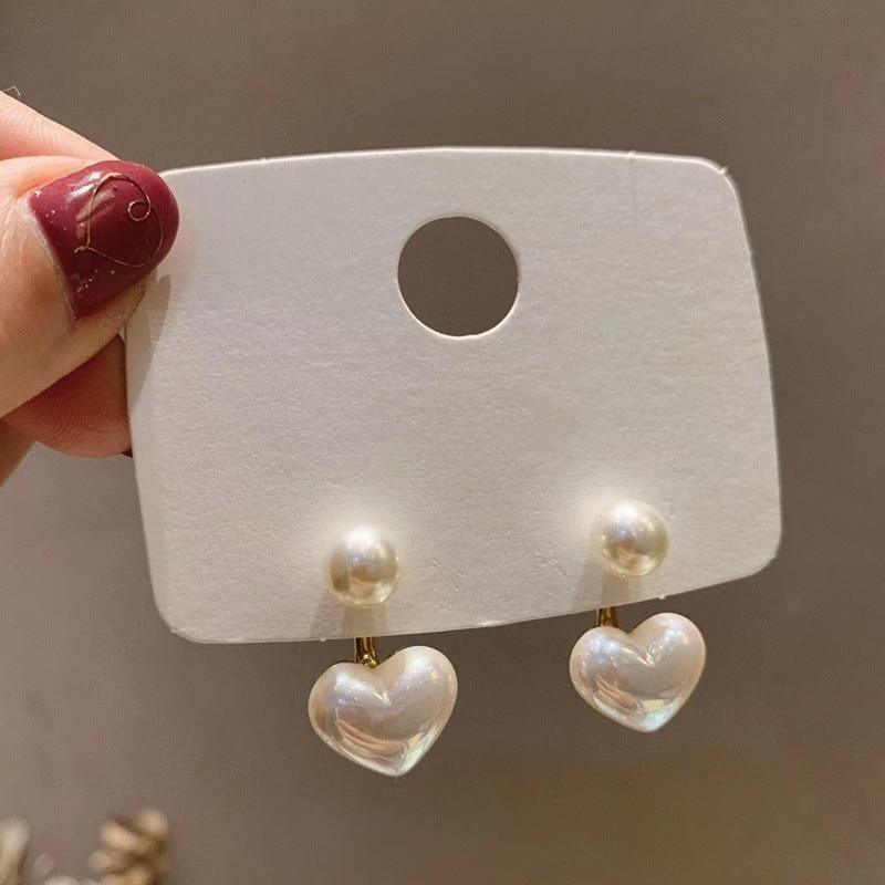 Earrings Charm Jewelry Heart Pearl Fine White Accessory DM20X88 - Touchy Style