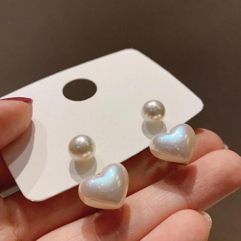 Earrings Charm Jewelry Heart Pearl Fine White Accessory DM20X88 - Touchy Style