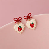 Earrings Charm Jewelry Red Bow Cherry Heart MS0117 - Touchy Style .