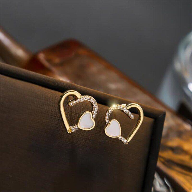 Earrings Charm Jewelry Shiny Crystal Double Hearts DM20X232 - Touchy Style