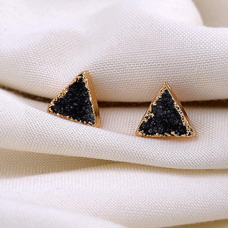 Earrings Charm Jewelry Simple Triangle Quartz Natural Stone 