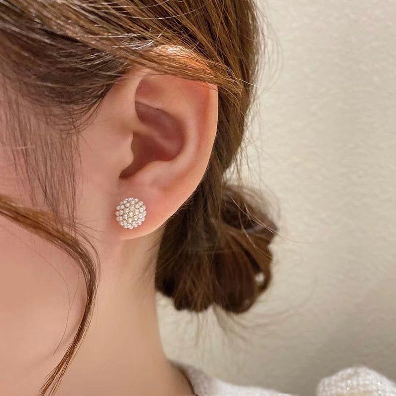 Elegant Ball Back Hanging Pearl Earrings Charm Jewelry ECJCY34 F - Touchy Style