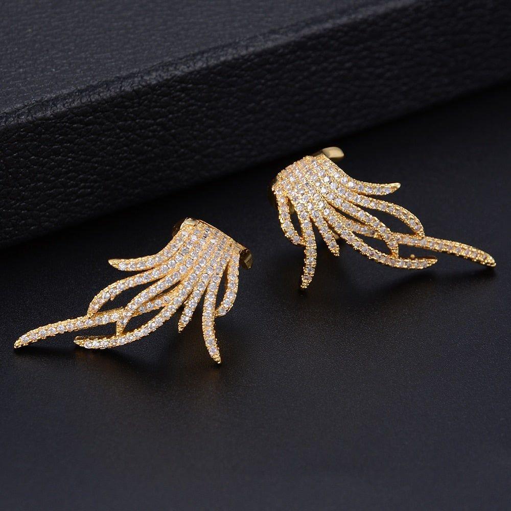 Elegant Famous Design Leaf Full Micro Paved Micro Zirconia Wedding Earring Fashion Earring Charm Jewelry - Touchy Style