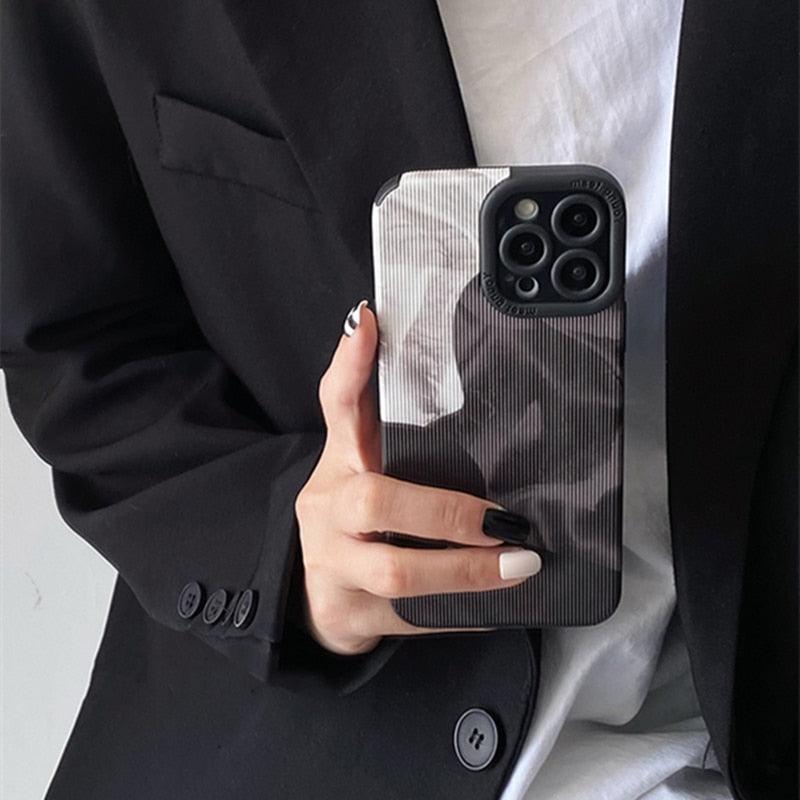 Elegant Spliced Silk Pattern: Cute Phone Case with Leather Soft Cover for iPhone 14, 13, 12 Pro Max, and 11 - Touchy Style