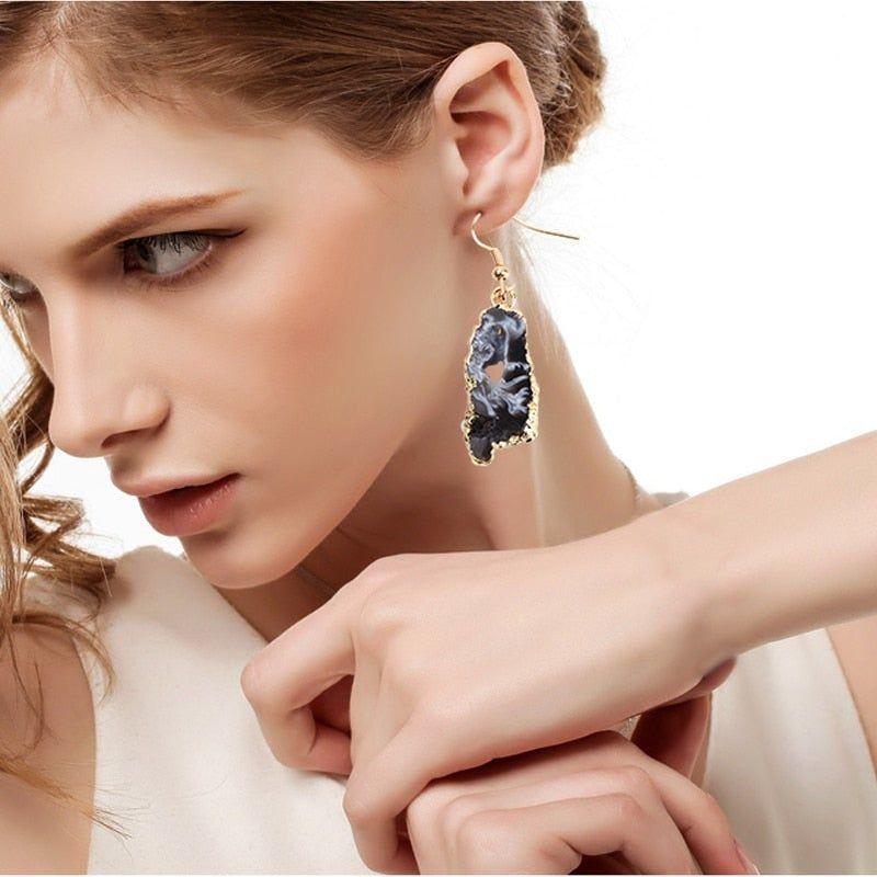 Exquisite Natural Stone Long Drop Earrings Charm Jewelry BS0235 - Touchy Style