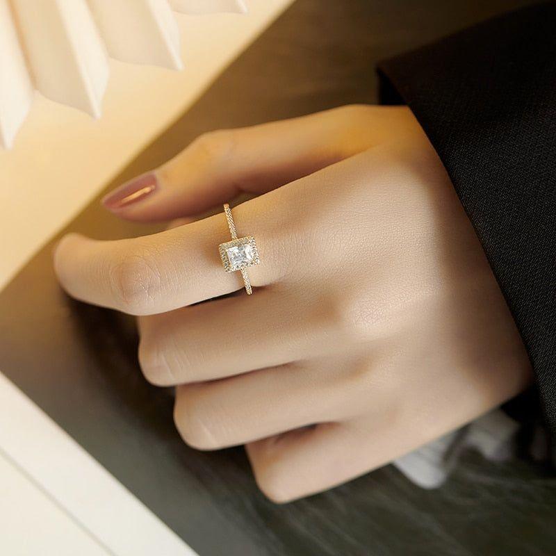 Exquisite Simple Square Zircon Open Finger Rings Charm Jewelry RCJNN46 - Touchy Style