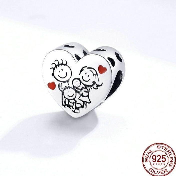 Family Heart Shape 925 Sterling Silver Pendant Charm Jewelry PCJWOS25 Without Chain - Touchy Style