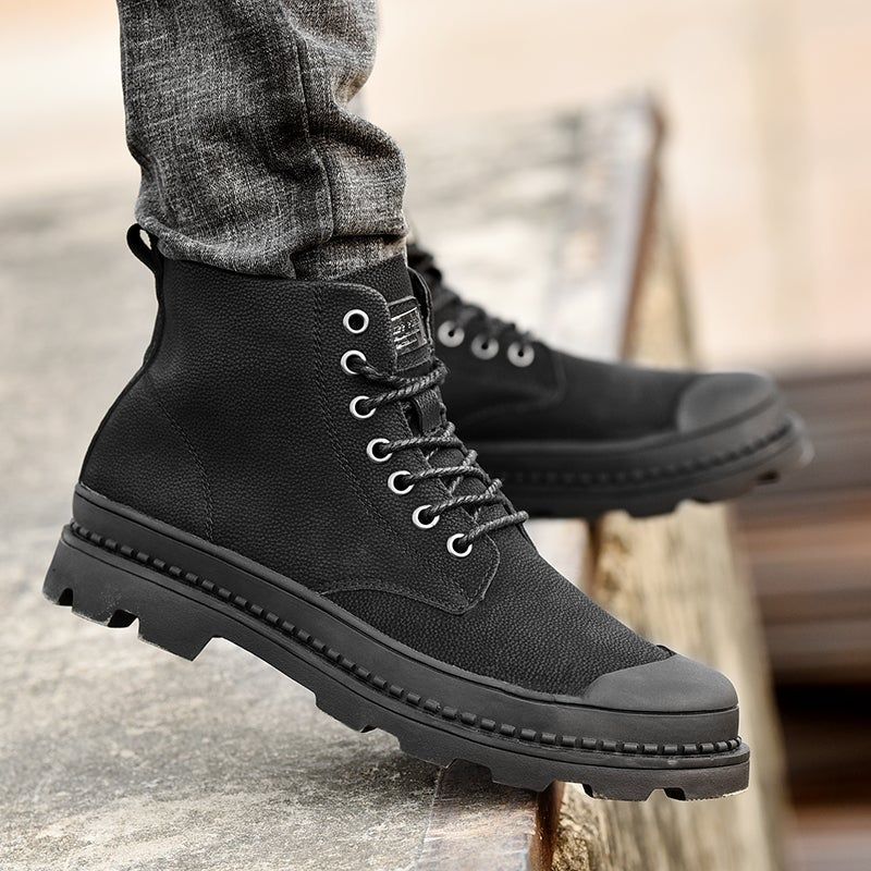 Mens High Top PU Leather Ankle Boots Casual Outdoor Lace Up Comfort Shoes