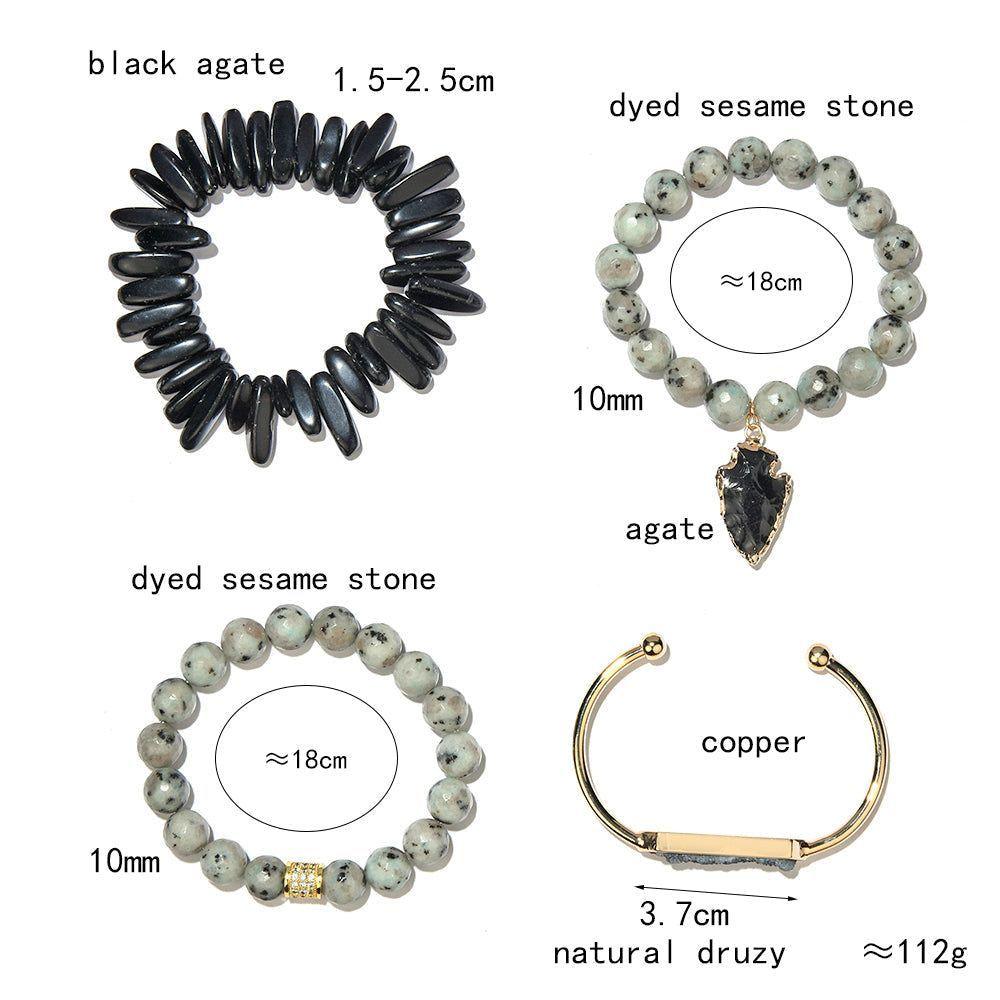 Fashion Natural Stone Bracelets Charm Jewelry Set BCJSH50 Boho Quartz Druzy Crystal Open Cuff - Touchy Style