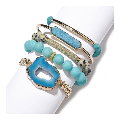 Fashion Natural Stone Bracelets Charm Jewelry Set BCJSH50 Boho Quartz Druzy Crystal Open Cuff - Touchy Style