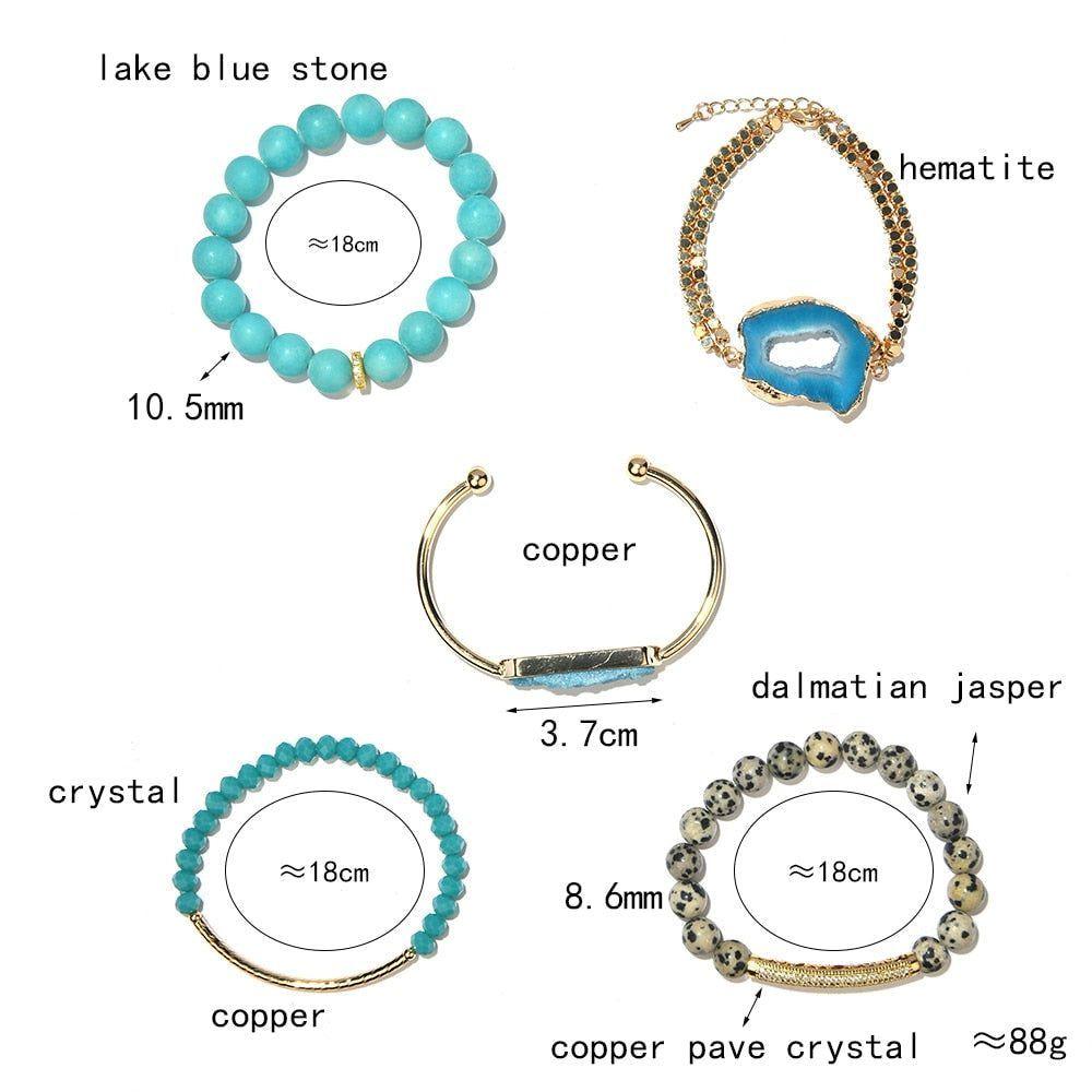 Fashion Natural Stone Bracelets Charm Jewelry Set BCJSH50 Boho Quartz Druzy Crystal Open Cuff - Touchy Style