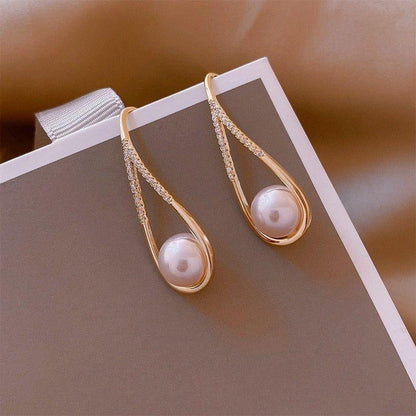 Fashion Pearl Geometric Golden Long Earrings Charm Jewelry XYS0121 - Touchy Style