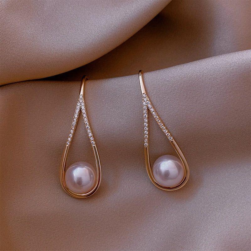 Fashion Pearl Geometric Golden Long Earrings Charm Jewelry XYS0121 - Touchy Style