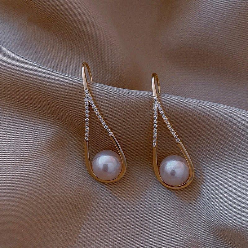 Fashion Pearl Geometric Golden Long Earrings Charm Jewelry XYS0121 - Touchy Style