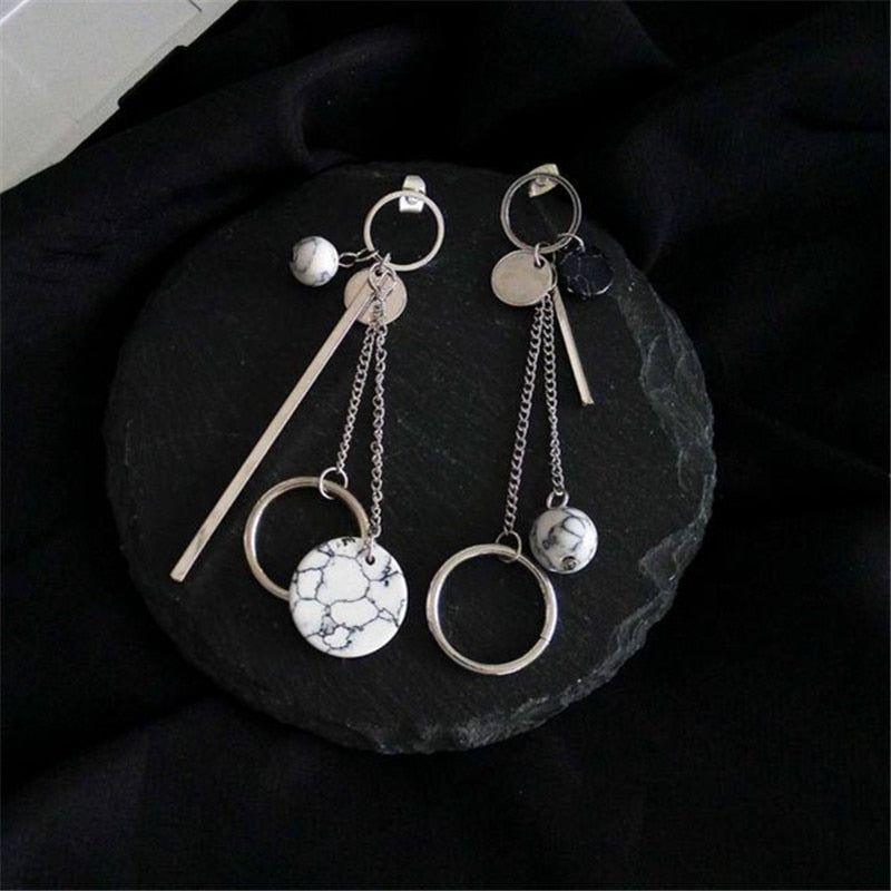 Fashion Simple Geometric Round Marble Long Earrings Charm Jewelry KIOS0408 - Touchy Style