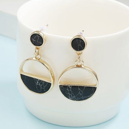 Fashion Simple Geometric Round Marble Long Earrings Charm Jewelry KIOS0408 - Touchy Style