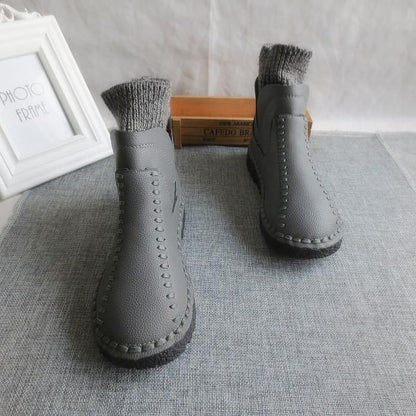 Female literary wool mouth short winter boots and handmade wool round thick soled ankle boots,4 colors - Touchy Style