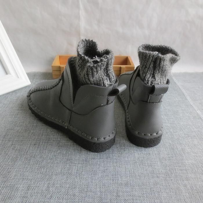 Female literary wool mouth short winter boots and handmade wool round thick soled ankle boots,4 colors - Touchy Style