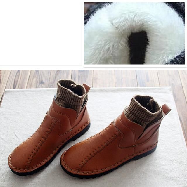 Female literary wool mouth short winter boots and handmade wool round thick soled ankle boots,4 colors - Touchy Style