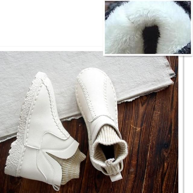 Female literary wool mouth short winter boots and handmade wool round thick soled ankle boots,4 colors - Touchy Style