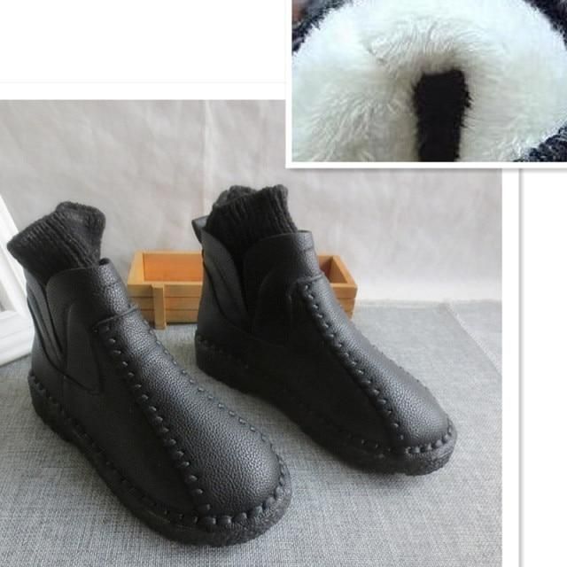 Female literary wool mouth short winter boots and handmade wool round thick soled ankle boots,4 colors - Touchy Style