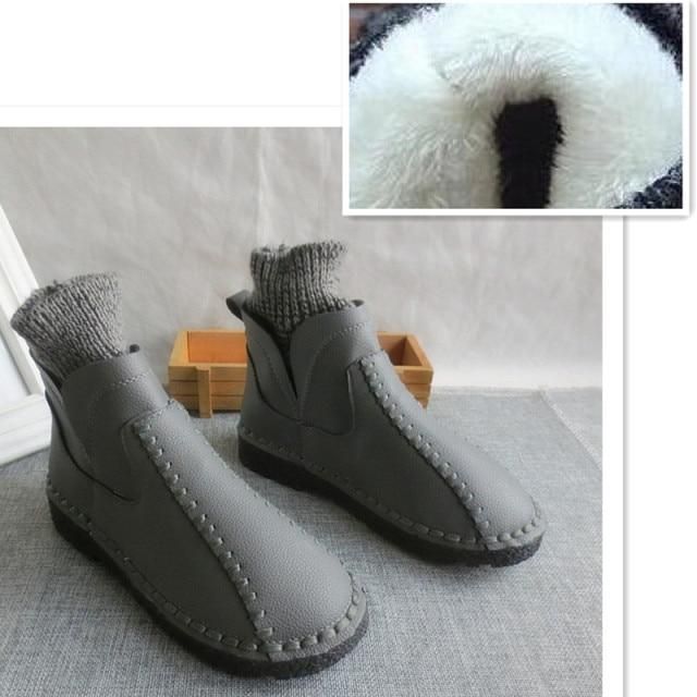 Female literary wool mouth short winter boots and handmade wool round thick soled ankle boots,4 colors - Touchy Style