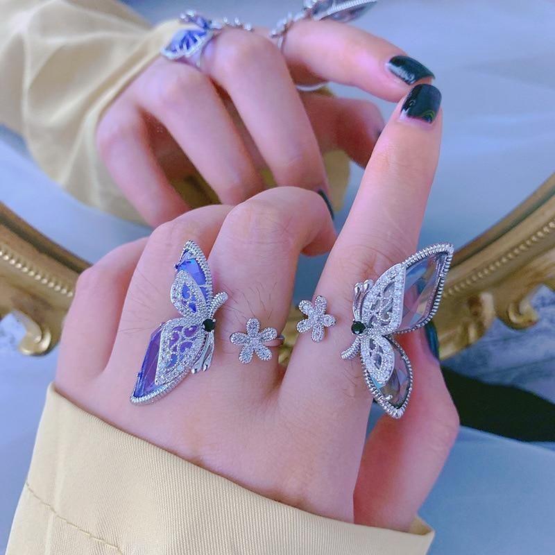 Finger Rings Charm Jewelry Flower Crystal Butterfly - Touchy Style