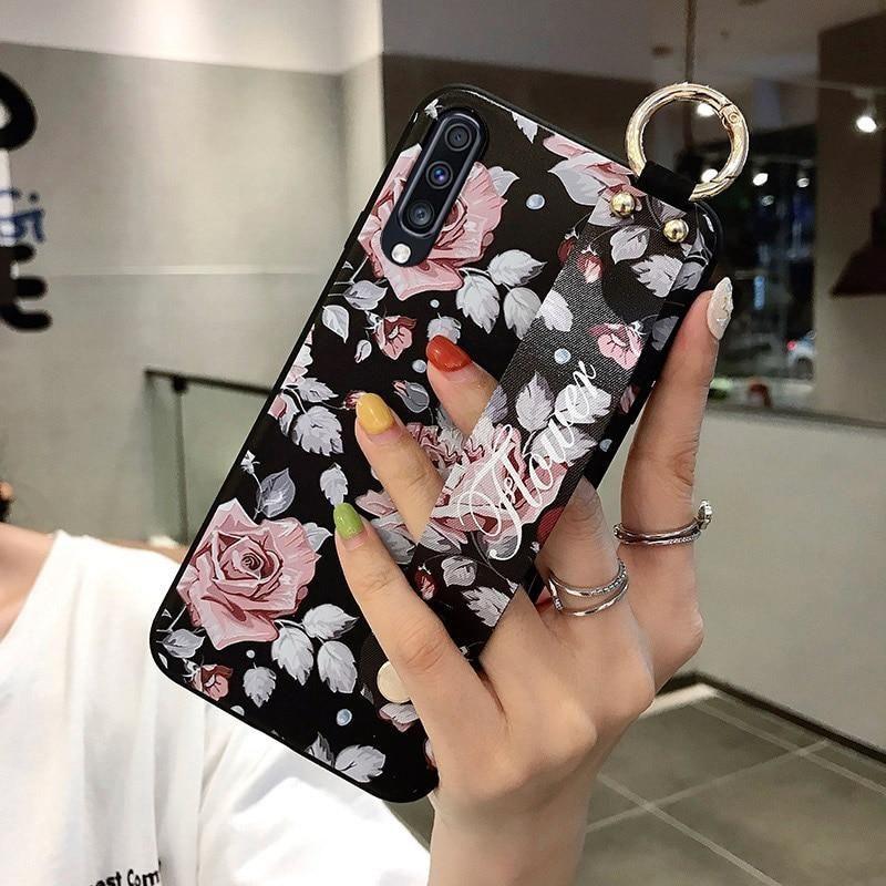 Flowers Black Cute Phone Cases For Galaxy S21 S10 S20 plus Ultra 20 30 A50 70 A51 71 21s 52 72 32 12 13 - Touchy Style