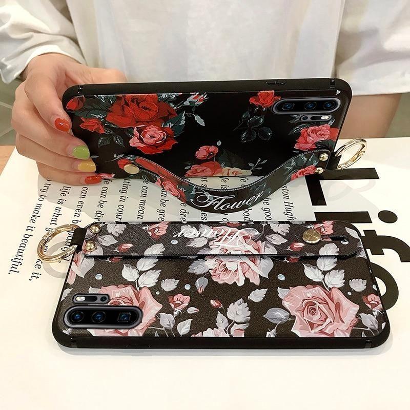 Flowers Black Cute Phone Cases For Huawei P20 Lite P30 P40 Pro Lite Mate 20 30 Pro Lite Nova 5t Honor 20 30 Pro - Touchy Style