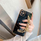 For iPhone 14 13 11 12 Pro Max Cases Luxury Metal Chain Wristband Plating Cute Phone Case For iPhone XR XS Max 7 8 Plus X Back Cover - Touchy Style .