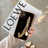 For iPhone 14 13 11 12 Pro Max Cases Luxury Metal Chain Wristband Plating Cute Phone Case For iPhone XR XS Max 7 8 Plus X Back Cover - Touchy Style .