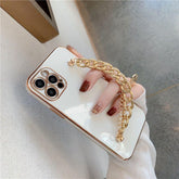 For iPhone 14 13 11 12 Pro Max Cases Luxury Metal Chain Wristband Plating Cute Phone Case For iPhone XR XS Max 7 8 Plus X Back Cover - Touchy Style .