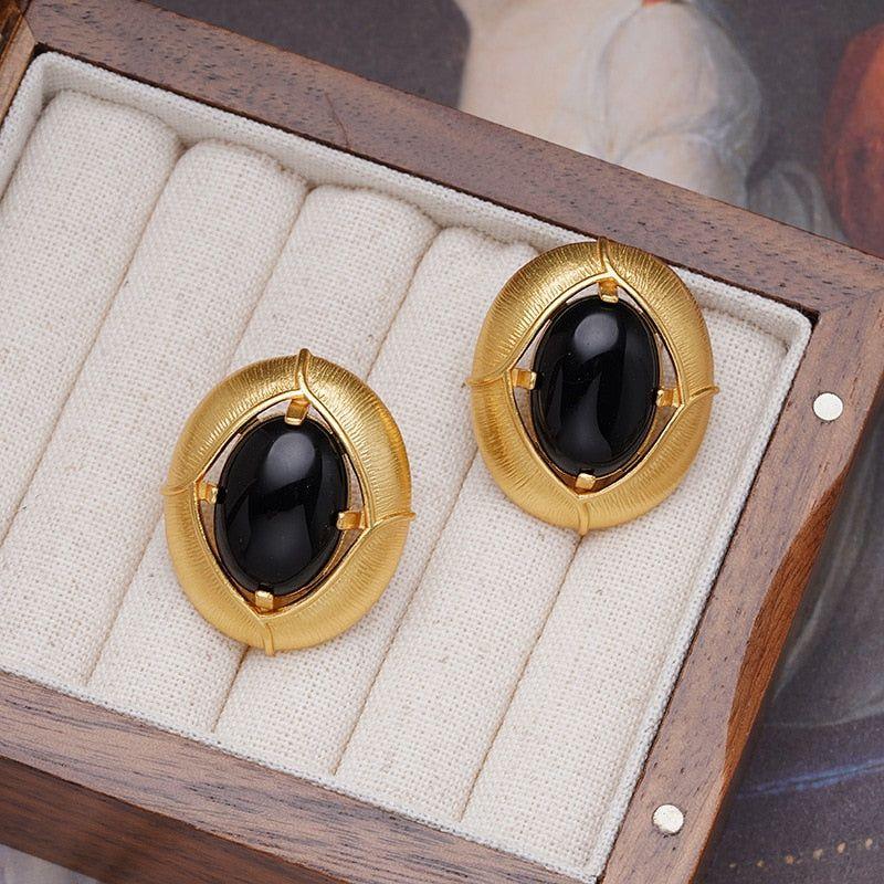 French Retro Black Stone Earrings Charm Jewelry RV251 - Touchy Style