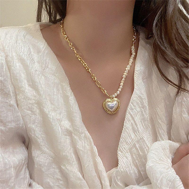 Freshwater Pearl Heart-shaped Pendant Necklaces Charm Jewelry YS0342 - Touchy Style