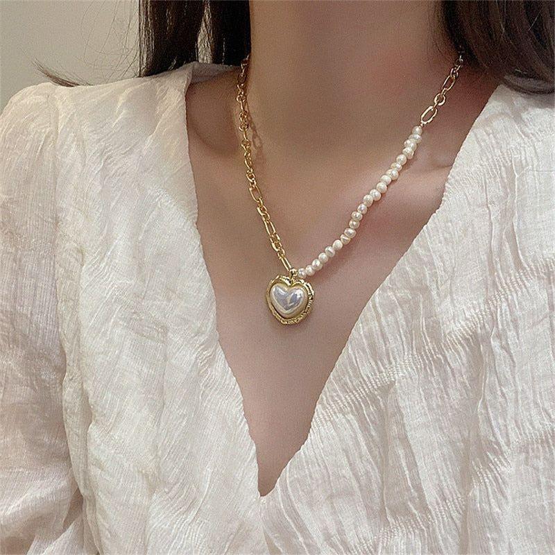 Freshwater Pearl Heart-shaped Pendant Necklaces Charm Jewelry YS0342 - Touchy Style