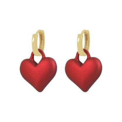 Frosted Matte Red Heart Drop Earrings Charm Jewelry ECJOS08 - Touchy Style