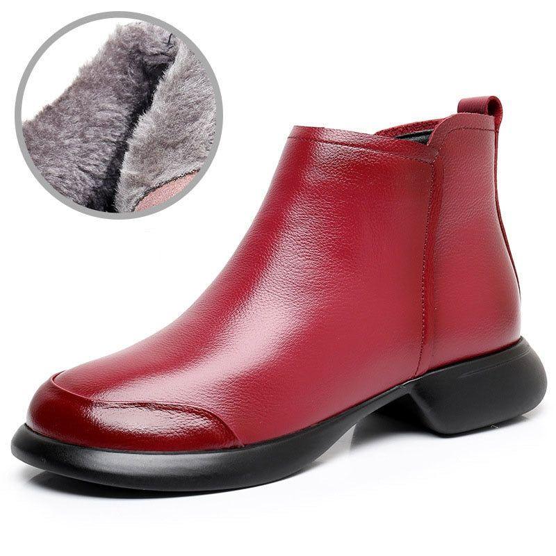 Red leather hot sale boots flat