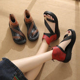 Genuine Leather Heel Sandals - Women&