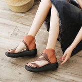 Genuine Leather Heel Sandals - Women&